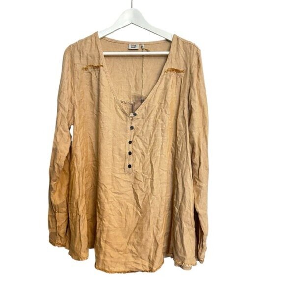 True Craft Cabin Fever 2 Tan Long Sleeve Henley Boho Top Size XL NWT - Picture 2 of 11